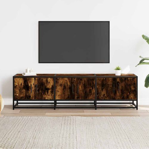 Meuble TV chêne fumé 150x35x41 cm bois d'ingénierie et métal - Photo n°3; ?>