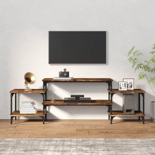 Meuble TV Chêne fumé 157x35x52 cm bois d'ingénierie - Photo n°3; ?>