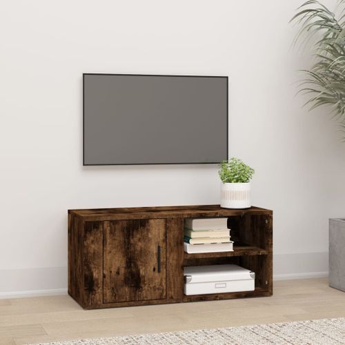 Meuble TV Chêne fumé 80x31,5x36 cm Bois d'ingénierie - Photo n°2; ?>