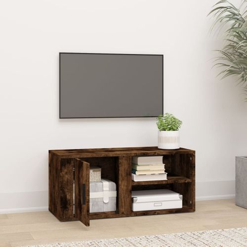 Meuble TV Chêne fumé 80x31,5x36 cm Bois d'ingénierie - Photo n°3; ?>