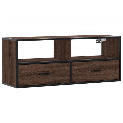 Meuble TV chêne marron 100x31x39,5cm bois d'ingénierie et métal - Photo n°2; ?>