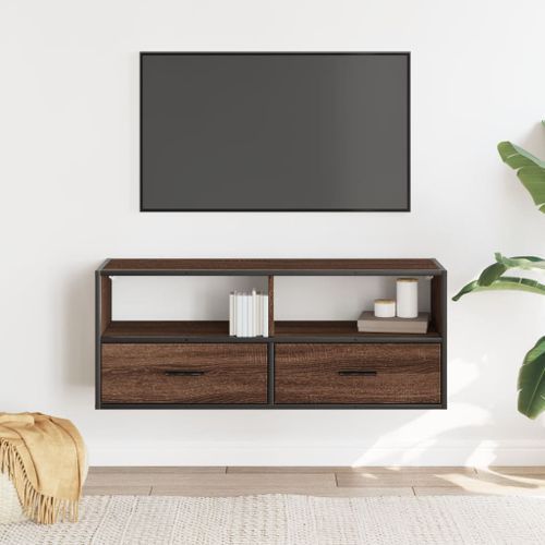 Meuble TV chêne marron 100x31x39,5cm bois d'ingénierie et métal - Photo n°3; ?>