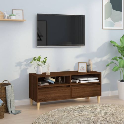 Meuble TV chêne marron 100x34,5x44,5 cm bois d'ingénierie - Photo n°2; ?>