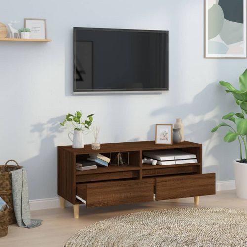 Meuble TV chêne marron 100x34,5x44,5 cm bois d'ingénierie - Photo n°3; ?>