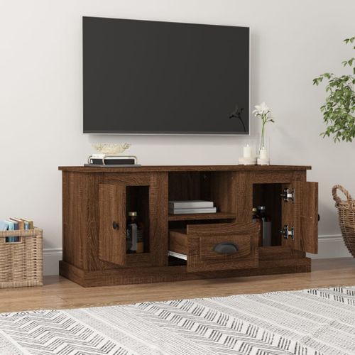 Meuble TV chêne marron 100x35,5x45 cm bois d'ingénierie - Photo n°3; ?>