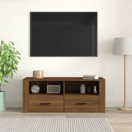 Meuble TV Chêne marron 100x35x40 cm Bois d'ingénierie - Photo n°3; ?>