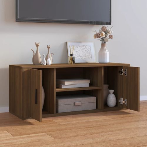 Meuble TV Chêne marron 100x35x40 cm Bois d'ingénierie - Photo n°3; ?>