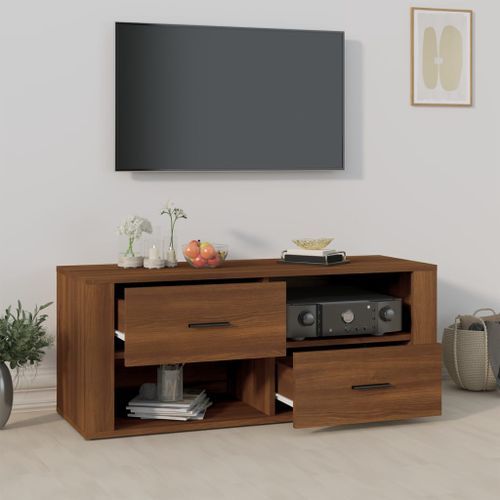 Meuble TV Chêne marron 100x35x40 cm Bois d'ingénierie - Photo n°3; ?>