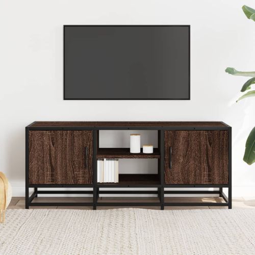 Meuble TV chêne marron 100x35x41 cm bois d'ingénierie et métal - Photo n°3; ?>