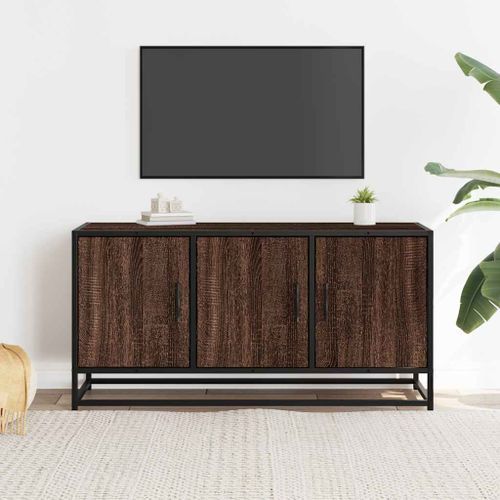 Meuble TV chêne marron 100x35x50 cm bois d'ingénierie et métal - Photo n°3; ?>