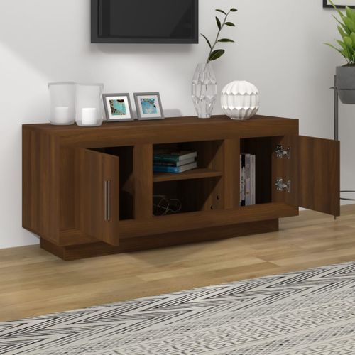 Meuble TV chêne marron 102x35x45 cm bois d'ingénierie - Photo n°3; ?>