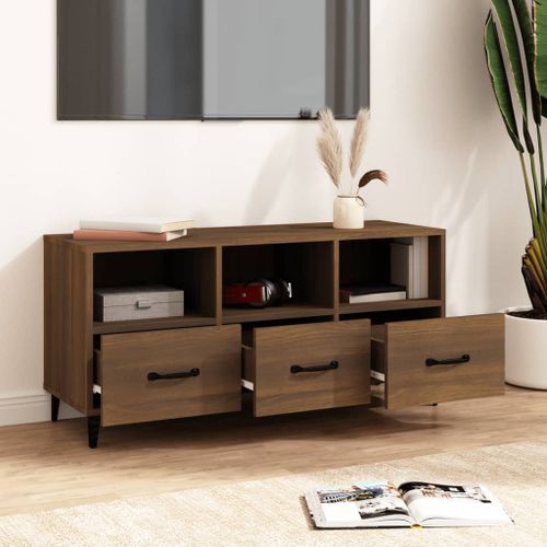 Meuble TV Chêne marron 102x35x50 cm Bois d'ingénierie - Photo n°3; ?>