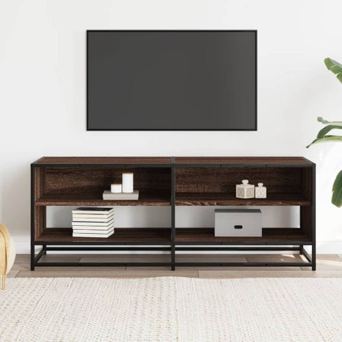 Meuble TV chêne marron 120,5x40x46cm bois d'ingénierie et métal - Photo n°3; ?>