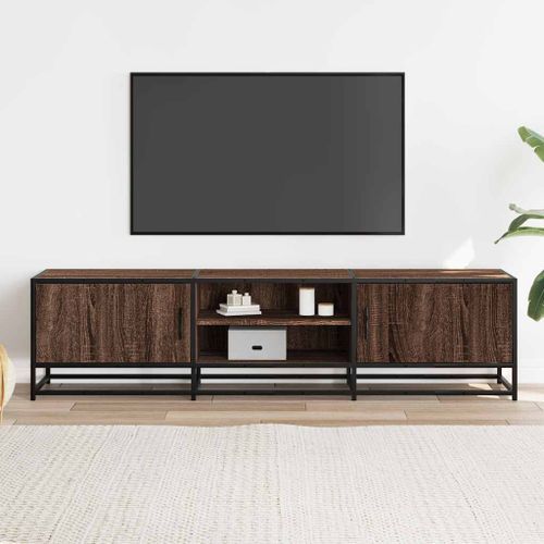 Meuble TV chêne marron 160x35x41 cm bois d'ingénierie et métal - Photo n°3; ?>