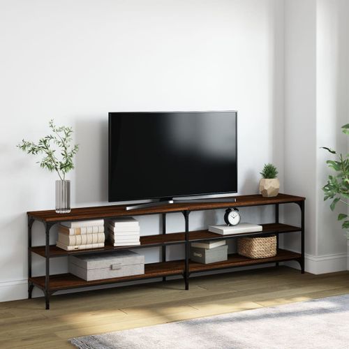 Meuble TV chêne marron 180x30x50 cm bois d'ingénierie et métal - Photo n°2; ?>