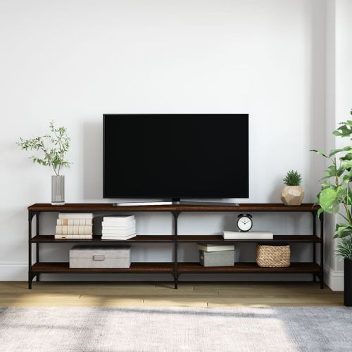 Meuble TV chêne marron 180x30x50 cm bois d'ingénierie et métal - Photo n°3; ?>