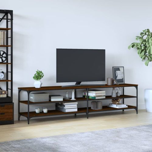 Meuble TV chêne marron 200x30x50 cm bois d'ingénierie et métal - Photo n°2; ?>