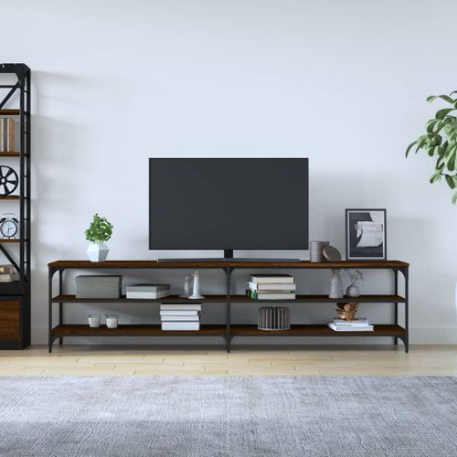 Meuble TV chêne marron 200x30x50 cm bois d'ingénierie et métal - Photo n°3; ?>