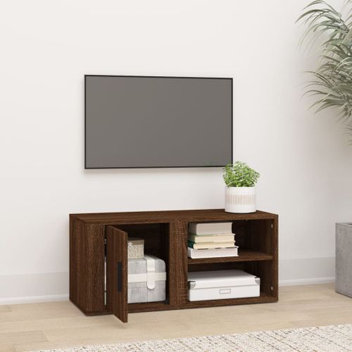 Meuble TV Chêne marron 80x31,5x36 cm Bois d'ingénierie - Photo n°3; ?>