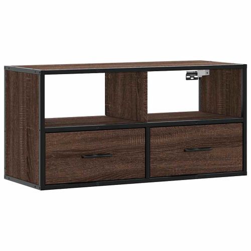 Meuble TV chêne marron 80x31x39,5 cm bois d'ingénierie et métal - Photo n°2; ?>