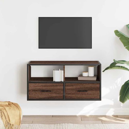 Meuble TV chêne marron 80x31x39,5 cm bois d'ingénierie et métal - Photo n°3; ?>