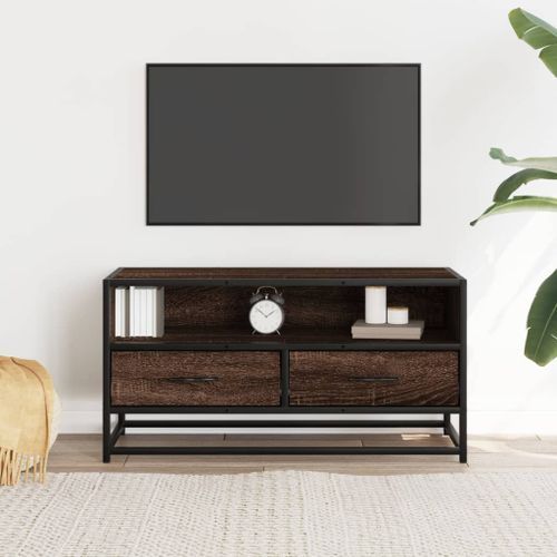 Meuble TV chêne marron 80x34,5x40 cm bois d'ingénierie et métal - Photo n°3; ?>