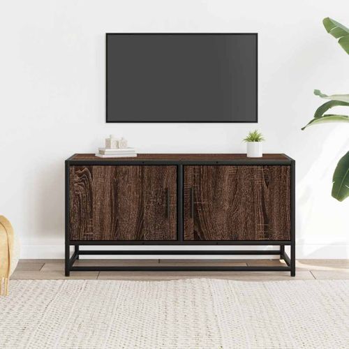 Meuble TV chêne marron 80x34,5x40 cm bois d'ingénierie et métal - Photo n°3; ?>