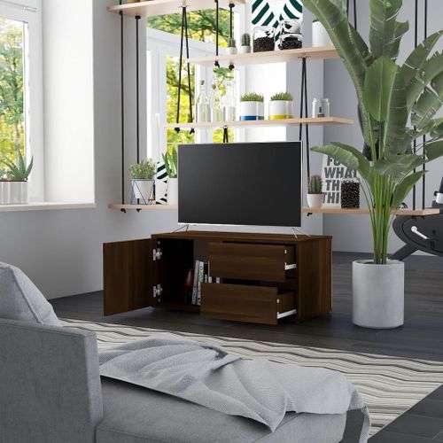 Meuble TV Chêne marron 80x34x36 cm Bois d'ingénierie - Photo n°3; ?>