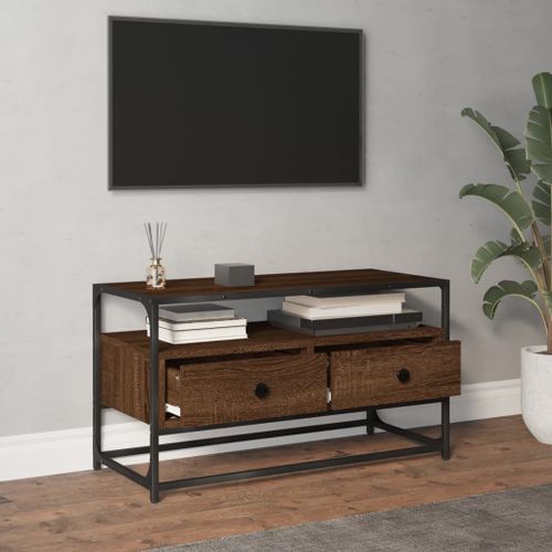 Meuble TV chêne marron 80x35x45 cm bois d'ingénierie - Photo n°3; ?>