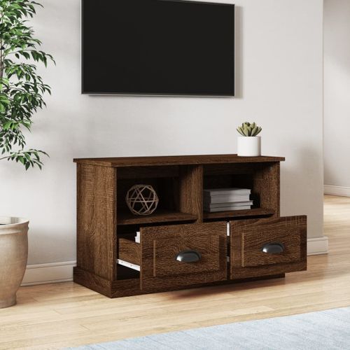 Meuble TV chêne marron 80x35x50 cm bois d'ingénierie - Photo n°3; ?>