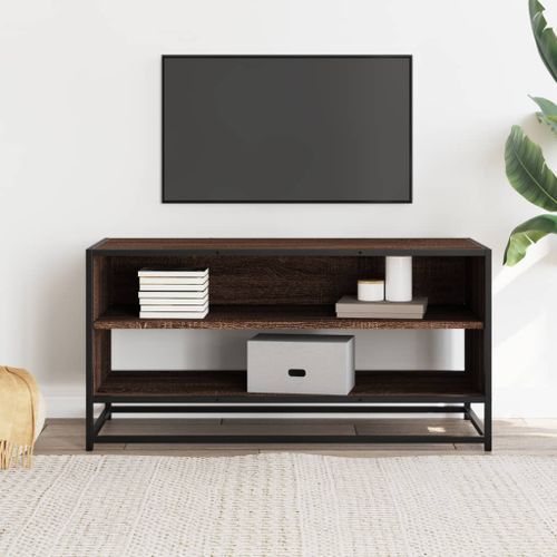 Meuble TV chêne marron 91x40x46 cm bois d'ingénierie et métal - Photo n°3; ?>