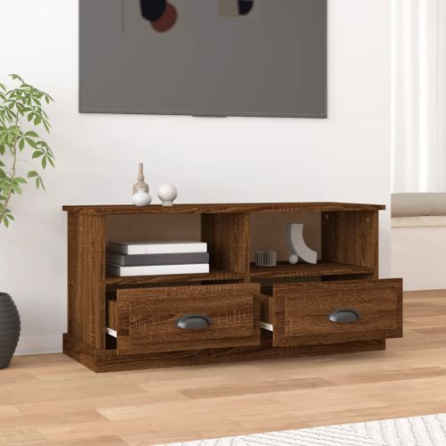 Meuble TV chêne marron 93x35,5x45 cm bois d'ingénierie - Photo n°3; ?>