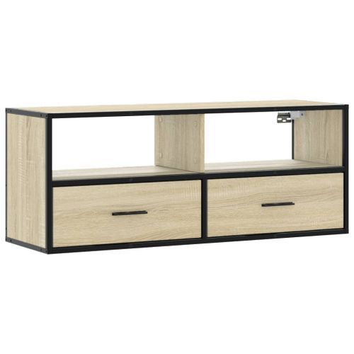 Meuble TV chêne sonoma 100x31x39,5cm bois d'ingénierie et métal - Photo n°2; ?>