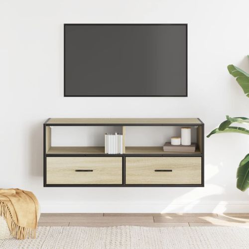 Meuble TV chêne sonoma 100x31x39,5cm bois d'ingénierie et métal - Photo n°3; ?>