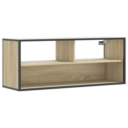 Meuble TV chêne sonoma 100x31x39,5cm bois d'ingénierie et métal - Photo n°2; ?>