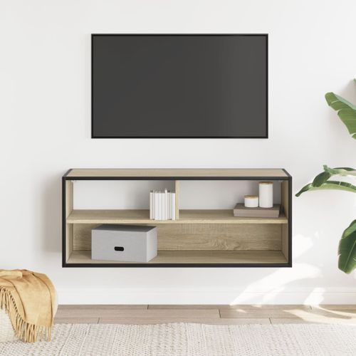 Meuble TV chêne sonoma 100x31x39,5cm bois d'ingénierie et métal - Photo n°3; ?>