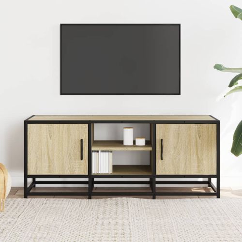 Meuble TV chêne sonoma 100x35x41 cm bois d'ingénierie et métal - Photo n°3; ?>