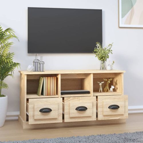 Meuble TV chêne sonoma 100x35x50 cm bois d'ingénierie - Photo n°3; ?>