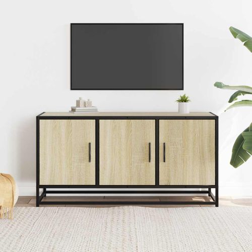 Meuble TV chêne sonoma 100x35x50 cm bois d'ingénierie et métal - Photo n°3; ?>