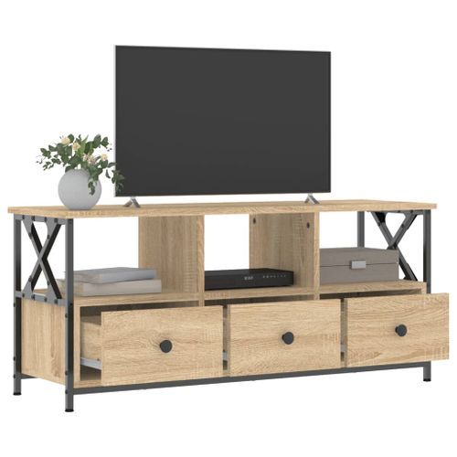 Meuble TV chêne sonoma 102x33x45 cm bois d'ingénierie et fer - Photo n°3; ?>