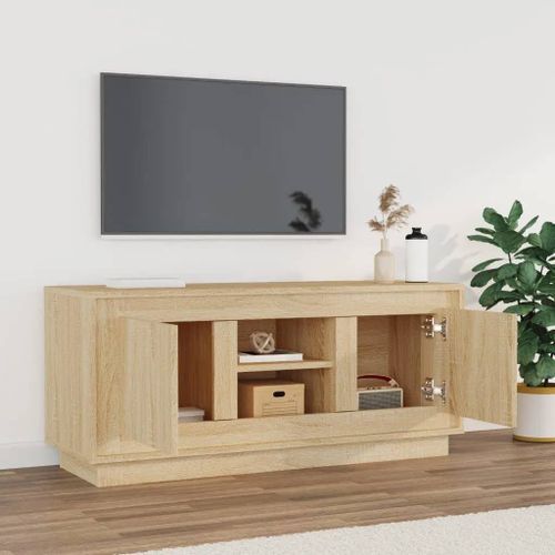 Meuble TV chêne sonoma 102x35x45 cm bois d'ingénierie - Photo n°3; ?>