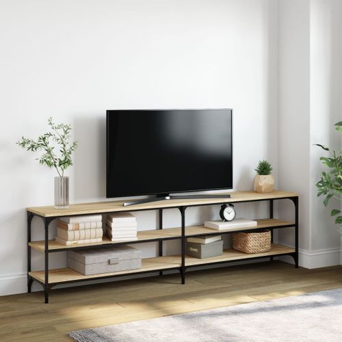 Meuble TV chêne sonoma 180x30x50 cm bois d'ingénierie et métal - Photo n°2; ?>