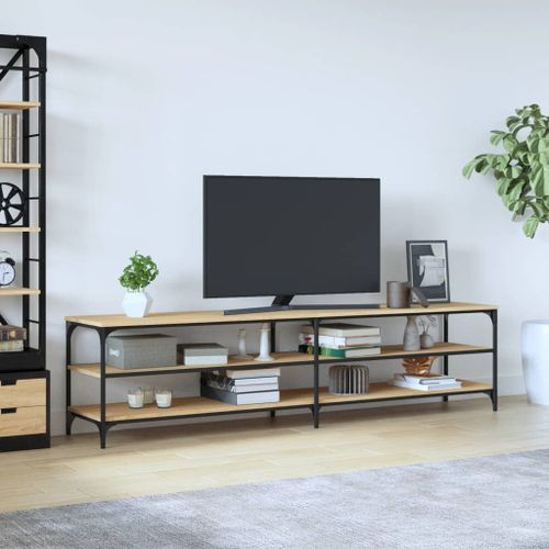 Meuble TV chêne sonoma 200x30x50 cm bois d'ingénierie et métal - Photo n°2; ?>