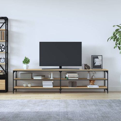 Meuble TV chêne sonoma 200x30x50 cm bois d'ingénierie et métal - Photo n°3; ?>