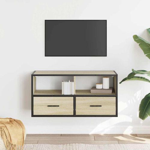 Meuble TV chêne sonoma 80x31x39,5 cm bois d'ingénierie et métal - Photo n°3; ?>