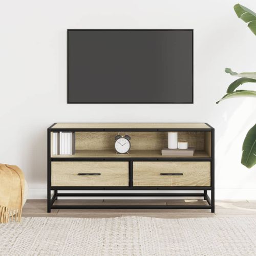 Meuble TV chêne sonoma 80x34,5x40 cm bois d'ingénierie et métal - Photo n°3; ?>