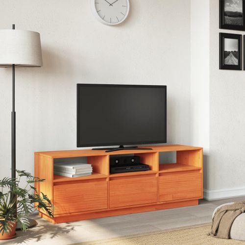 Meuble TV cire marron 140x37x50 cm bois pin massif - Photo n°3; ?>