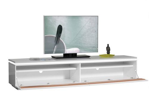 Meuble TV à LED 2 portes bois laqué blanc Kela - Photo n°2; ?>