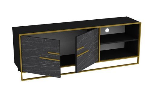 Meuble TV en bois noir effet marbre et métal doré Bali 160 cm - Photo n°3; ?>