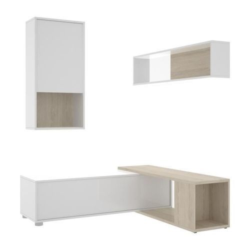 Meuble TV extensible - Décor chene naturel et blanc - L 230 x P 41 x H 180 cm - OBI - Photo n°3; ?>